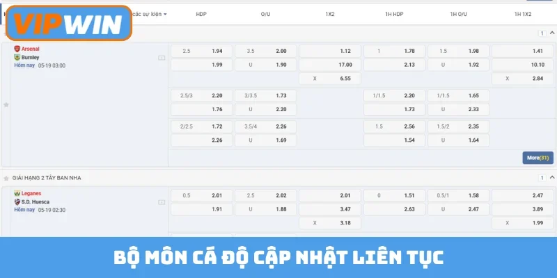 Bộ môn cá độ cập nhật liên tục