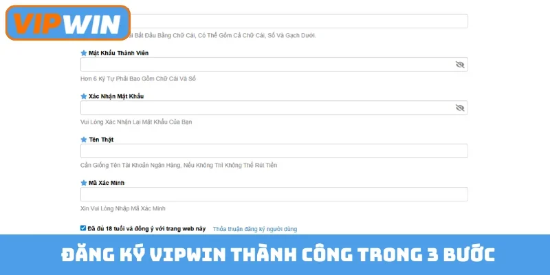 Đăng ký Vipwin thành công trong 3 bước