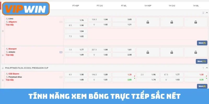 Tính năng xem bóng trực tiếp sắc nét